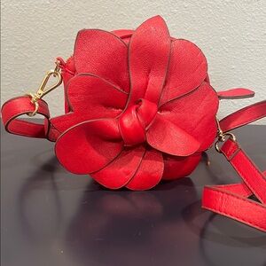 Red Floral Leather Crossbody Bag